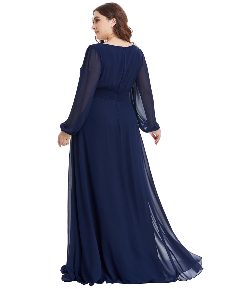Chiffon High Empire Waist Puff Sleeve Mother Dress Navy Blue